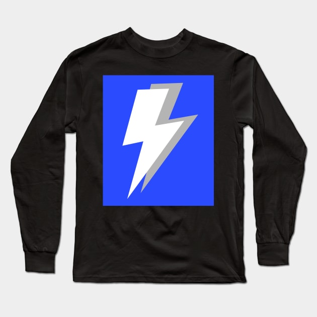 White and Grey Lightning on a Bright Blue Background Long Sleeve T-Shirt by OneThreeSix